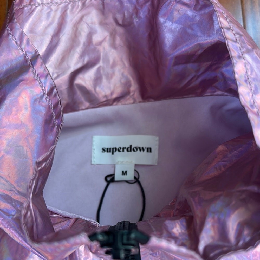 Shimmering Iridescent Pink Windbreaker Jacket Black Zipper - Picture 5 of 11